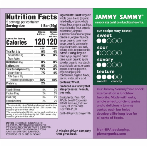 Plum® Organics Jammy Sammy® Snack Size Apple Kale & Oatmeal Sandwich Bars Perspective: back