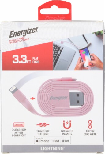 Energizer® Tangle Free Magnetic Lightning® Cable - Pink Perspective: back