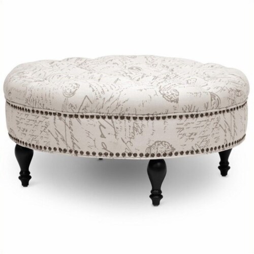 Palfrey Script Print Ottoman in Beige Perspective: back