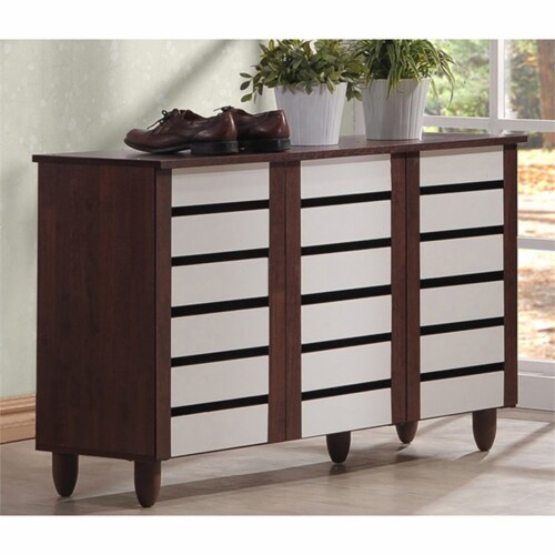 Baxton Studio Gisela 3 Door Shoe Cabinet in Dark Oak and White 1 unit Smith s Food and Drug