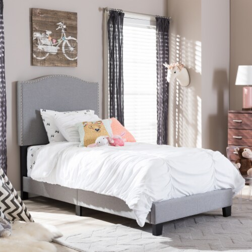 Baxton Studio Benjamin Modern and Contemporary Grey Fabric Upholstered Twin Size Arched Bed with Nail Heads Baxton Studio Benjamin Modern and Contemporary Grey Fabric Upholstered Twin Size Arched Bed with Nail Heads