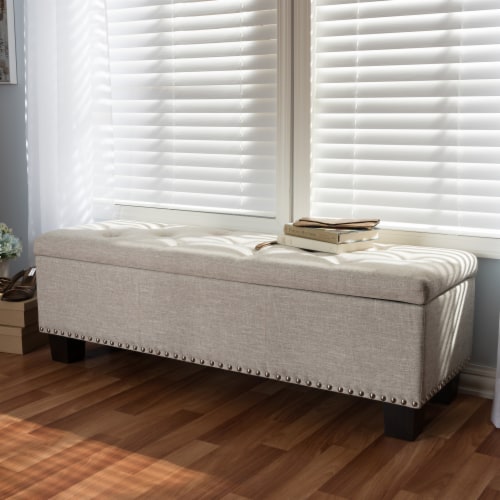 Hannah Storage Bench in Beige Perspective: back