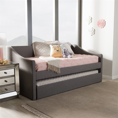 Baxton studio barnstorm modern and contemporary cheap fabric upholstered daybed with guest trundle bed