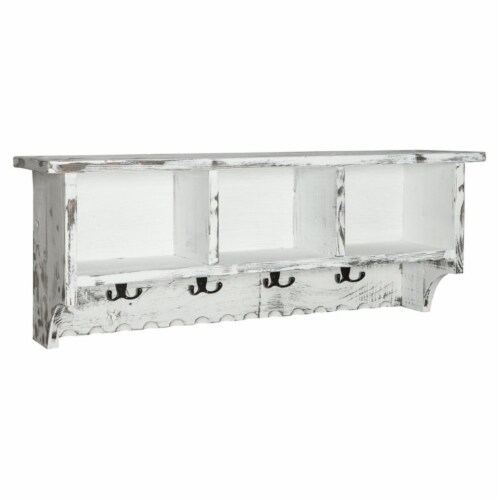 Alaterre Country Cottage Coat Hooks with Storage Cubbies in White Antique Finish Perspective: back