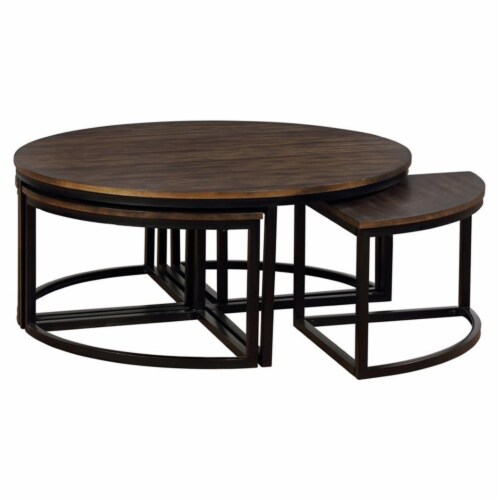 Dark wood round shop side table