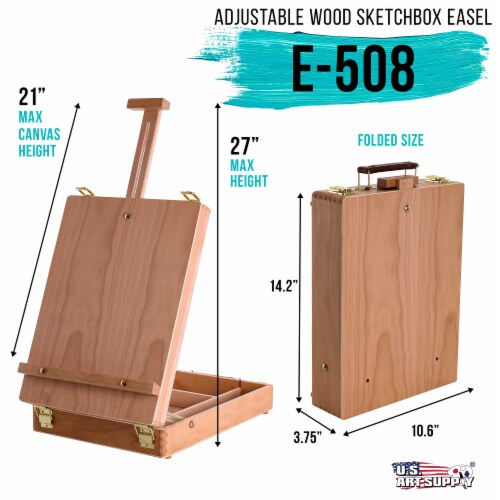 Antigua Adjustable Wood Table Sketchbox Easel, Beechwood - Portable Artist Storage Case Perspective: back