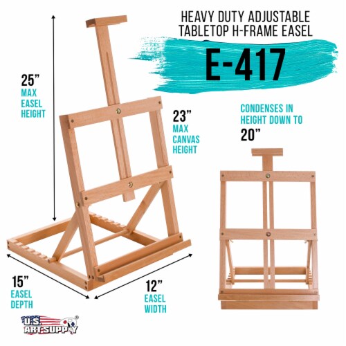 Venice Heavy Duty Tabletop Wooden H-Frame Studio Easel, Adjustable Painting & Display Easel Perspective: back