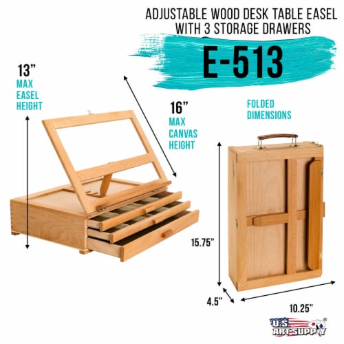 Grand Solana Adjustable Wooden 3-Drawer Storage Box Easel - Portable Wood Artist Desktop Case Perspective: back