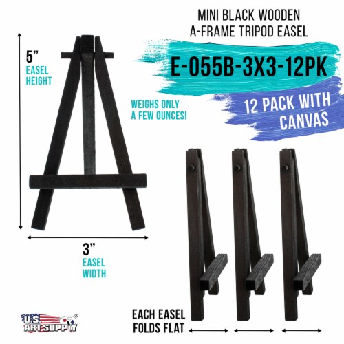 3  x 3  Stretched Canvas with 5  Mini Black Wood Display Easel Kit, 12 Pack - Tabletop Stand Perspective: back