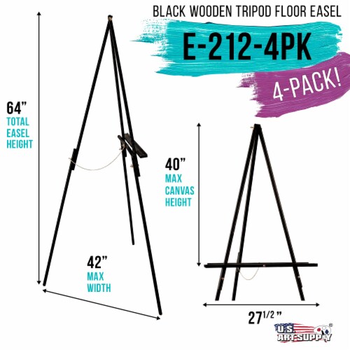 64  Black Torrey Wooden A-Frame Tripod Studio Artist Floor Easel, 4 Pack - Adjustable Tray Perspective: back