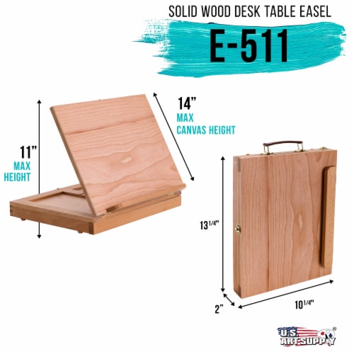 Solid Solana Adjustable Wood Desk Table Easel with Storage Drawer, Paint Palette Perspective: back