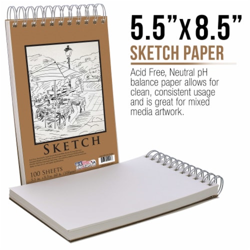 5.5  x 8.5  Premium Spiral Bound Sketch Pad, Pad of 100-Sheets, 60 Pound (100gsm) (2 Pads) Perspective: back