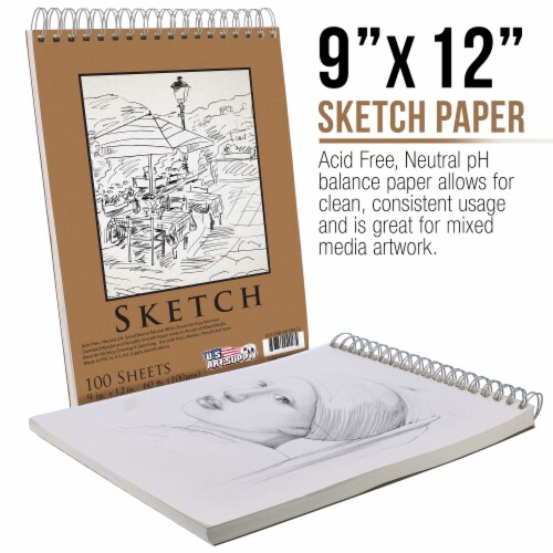 9  x 12  Premium Spiral Bound Sketch Pad, Pad of 100-Sheets, 60 Pound (100gsm) (2 Pads) Perspective: back