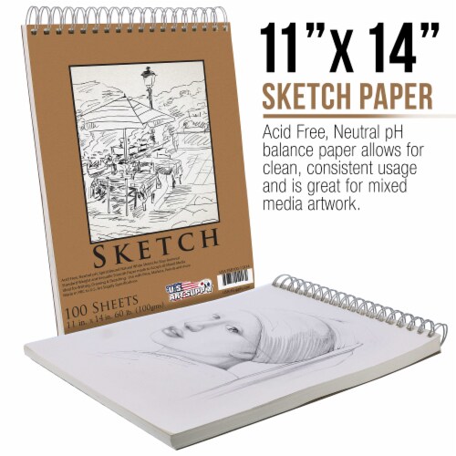 11  x 14  Premium Spiral Bound Sketch Pad, Pad of 100-Sheets, 60 Pound (100gsm) (2 Pads) Perspective: back