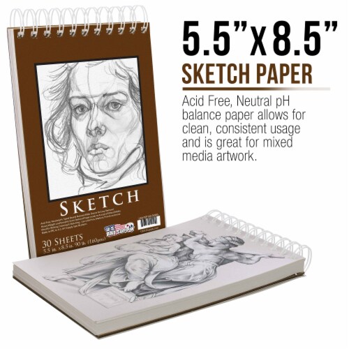 5.5  x 8.5  Heavy-Weight Paper Spiral Bound Sketch Pad, 30 Sheets, 90 Pound (160gsm) - 2 Pads Perspective: back