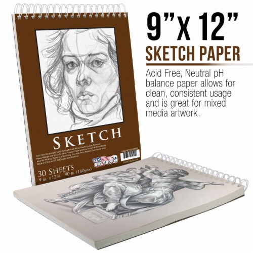 9  x 12  Heavy-Weight Paper Spiral Bound Sketch Pad, 30 Sheets, 90 Pound (160gsm) - 2 Pads Perspective: back