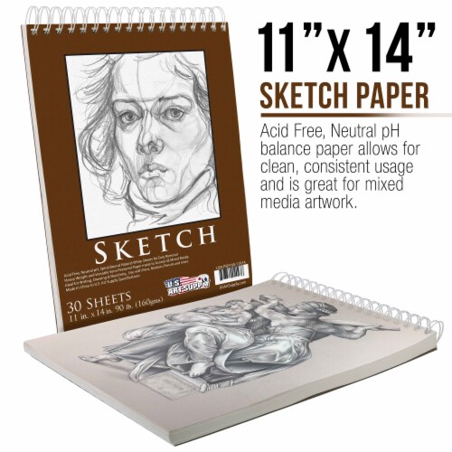 11  x 14  Heavy-Weight Paper Spiral Bound Sketch Pad, 30 Sheets, 90 Pound (160gsm) - 2 Pads Perspective: back
