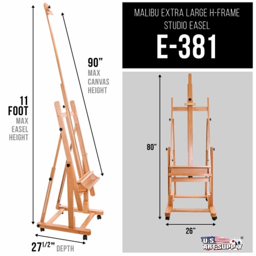 Malibu Heavy Duty Extra Large Adjustable H-Frame Studio Easel, Artist Storage Tray Perspective: back
