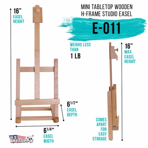16  Mini Tabletop Wooden H-Frame Studio Easel - Artists Adjustable Painting and Display Easel Perspective: back
