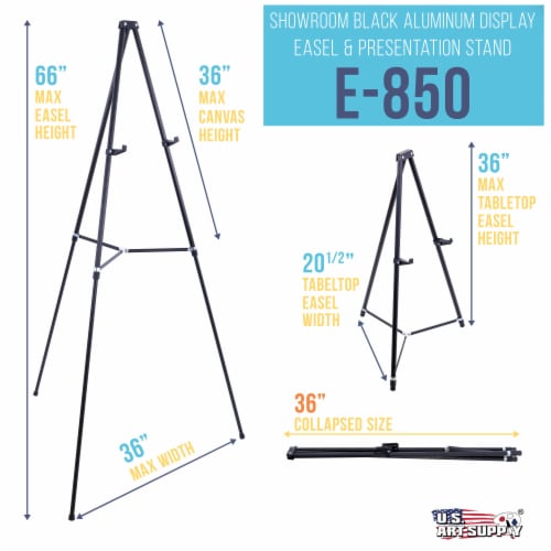 66  Showroom Black Aluminum Display Easel and Presentation Stand - Large Adjustable Height Perspective: back