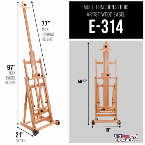 Multi-Function Studio Artist Wooden Floor Easel - Adjustable, Tilts Flat, Adjusts to 97  High Perspective: back