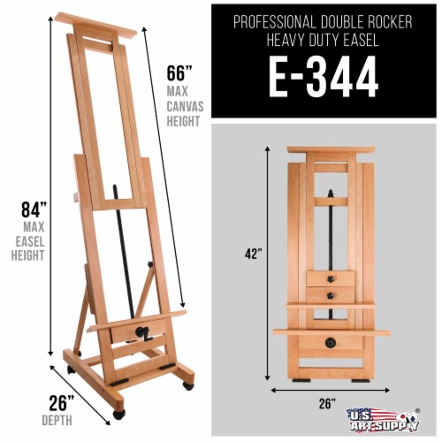 Double Rocker Crank Heavy Duty Extra Large Wooden Studio Floor Easel - Adjustable H-Frame Perspective: back