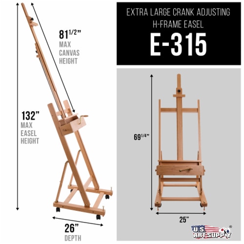 Rocker Crank Wooden Adjustable Studio Easel - Extra Large Heavy Duty H-Frame, Mast to 132 Perspective: back