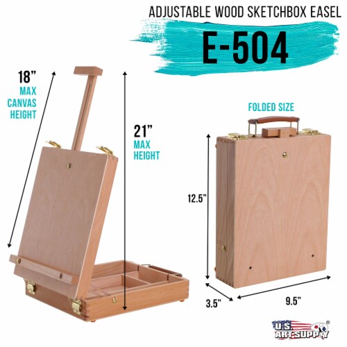Newport Small Adjustable Wood Table Sketchbox Easel - Portable Wooden Artist Storage Case Perspective: back