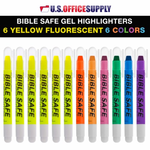 Bible Safe Gel Highlighters, Pack of 12 - 6 Bright Neon Yellow Highlight Colors Plus 6 Colors Perspective: back