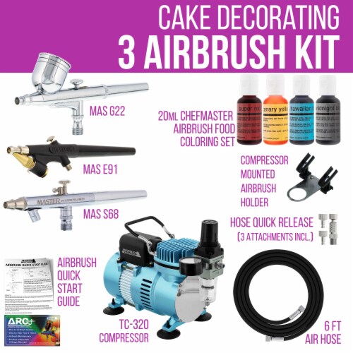 Dual Fan Air Compressor Cake Decorating System Kit with 3 Airbrushes, 4  Food Coloring Set, Bundle - Kroger