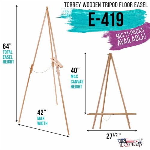 64  Torrey Wooden A-Frame Tripod Studio Artist Floor Easel - Adjustable Tray Height Perspective: back