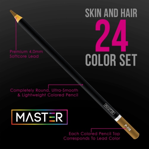 24 Colored Pencil Skin and Hair Tone Set - Ultra-Smooth Artist Quality, Vibrant Colors Perspective: back