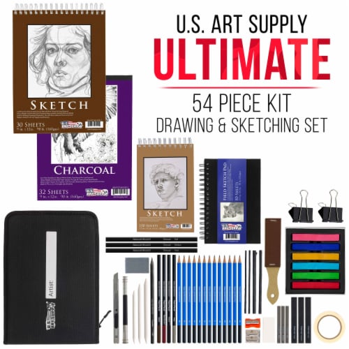 54-Piece Drawing & Sketching Art Set with 4 Sketch Pads - Graphite,  Charcoal Pencils & Sticks, 54-Piece Drawing Set - QFC