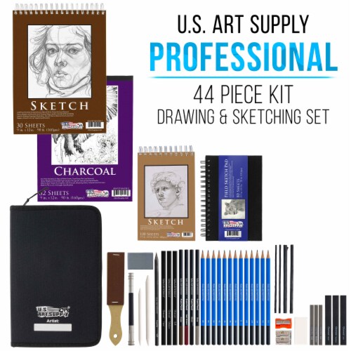 44-Piece Drawing & Sketching Art Set with 4 Sketch Pads - Graphite, Charcoal Pencils & Sticks Perspective: back