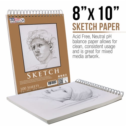8  x 10  Premium Spiral Bound Sketch Pad, Pad of 100-Sheets, 60 Pound (100gsm) (2 Pads) Perspective: back