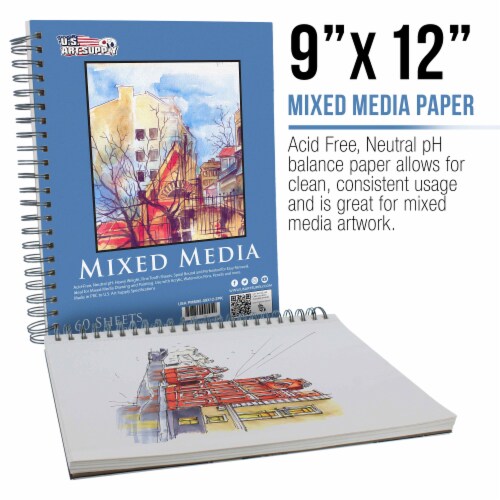 9  x 12  Spiral-Bound Mixed Media Paper Pad Sketchbook, 60 Sheets, 98 lb (160 gsm) - 2 Pack Perspective: back