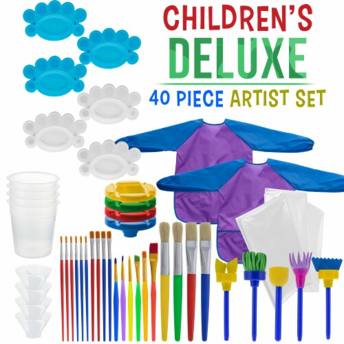 40-Piece Children's Art Painting Supplies and Accessories Kit - Brushes, Cups, Palettes Perspective: back