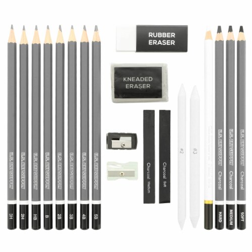 20-Piece Artist Sketch Set with Storage Case - Sketch & Charcoal Pencils, Stumps & Paper Pads Perspective: back