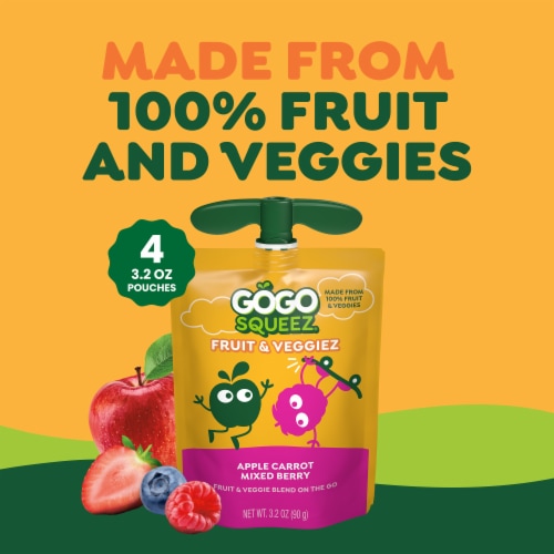 GoGo squeeZ® fruit & veggieZ Apple Carrot Mixed Berry Applesauce and Fruit Puree Pouches Perspective: back