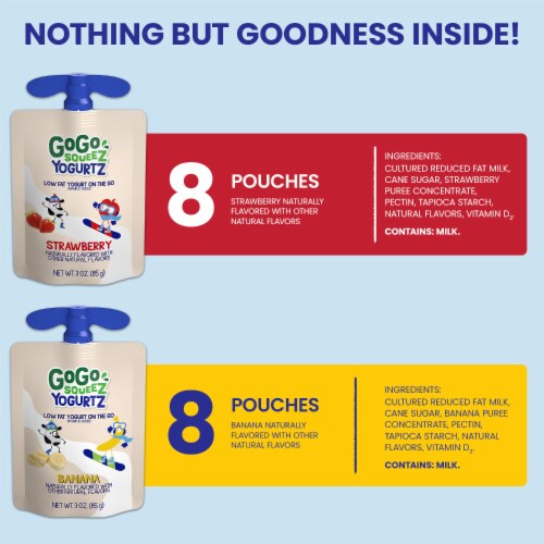 GoGo SqueeZ yogurtZ Strawberry and Banana Portable Fruit and Yogurt Snack Pouches Perspective: back