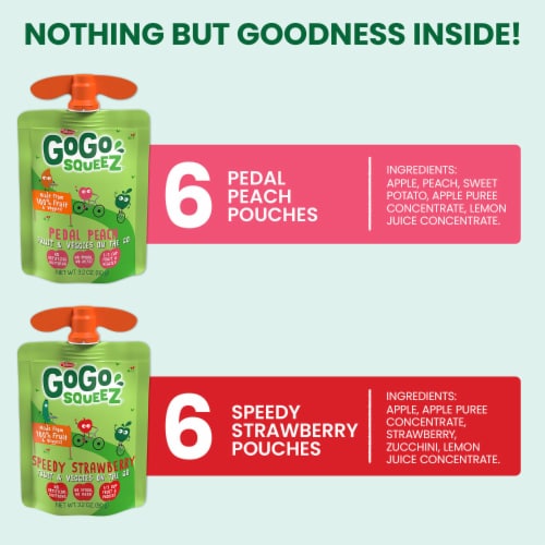 GoGo squeeZ® Peach & Strawberry Applesauce and Fruit Puree Pouches Variety Pack Perspective: back