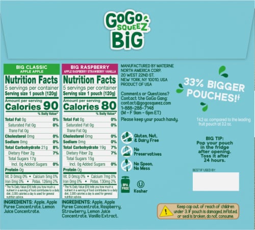 GoGo SqueeZ Big SqueeZ Apple & Raspberry Applesauce Pouches Perspective: back