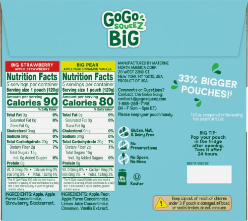 GoGo SqueeZ Big SqueeZ Pear & Strawberry Applesauce Pouches Perspective: back