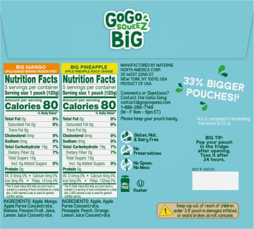 GoGo Squeez® Pineapple & Mango Applesauce Pouches Perspective: back