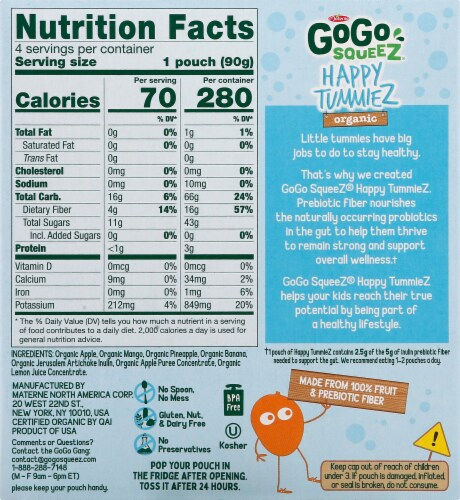 GoGo Squeez Happy Tummiez Organic Fruit Blend Pouches Perspective: back