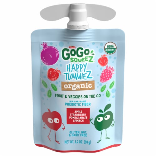GoGo Squeez Happy TummieZ Organic Apple Strawberry Pomegranate Spinach Fruit & Veggie Pouch Perspective: back