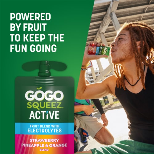 GoGo squeeZ Active Fruit Blend with Electrolytes StrawberryPineapple Orange Perspective: back