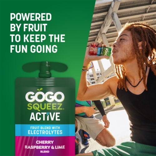 GoGo squeeZ Active Fruit Blend with Electrolytes, Cherry Raspberry Lime Perspective: back