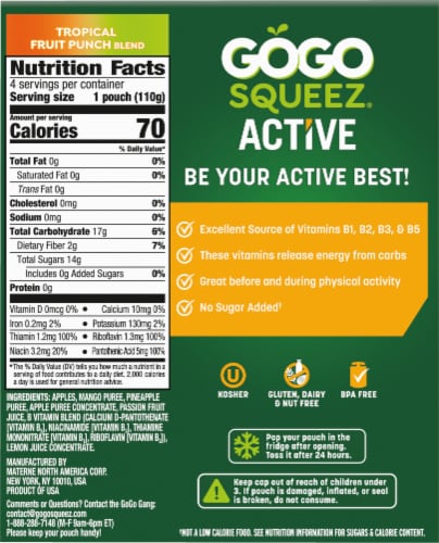 Gogo Squeez® Active Keep Up Tropical Fruit Punch Pouches Perspective: back