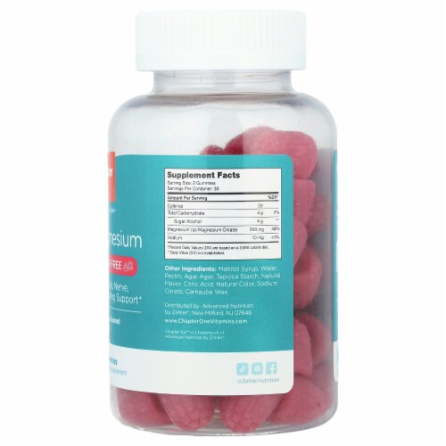 Chapter Six Magnesium Gummies Sugar Free Raspberry 200 mg - 60 Gummies (100 mg per Perspective: back